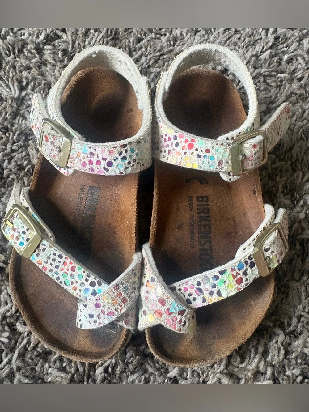 Birkenstock Kids White Sandals with Multicolor Dots